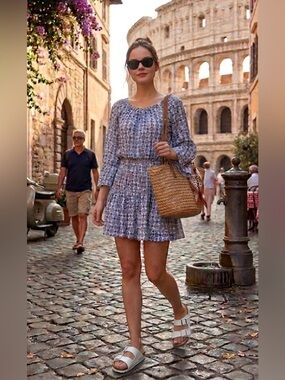 0178 - Misa Los Angeles Blue and White Mini Dress
